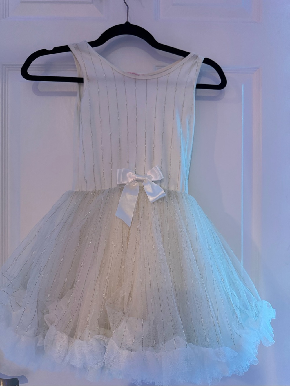 Popatu Ivory Tulle Party Dress with Satin Bow Detail